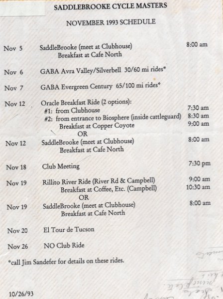 Ride - Nov 1993 - Schedule